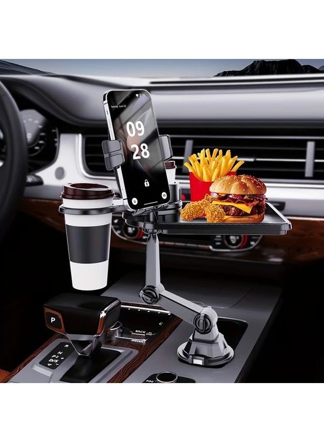 Black 5 in 1 Car Tray with Phone Holder Cup Holder Adjustable Angle Easy Install Universal Storage - Image 1